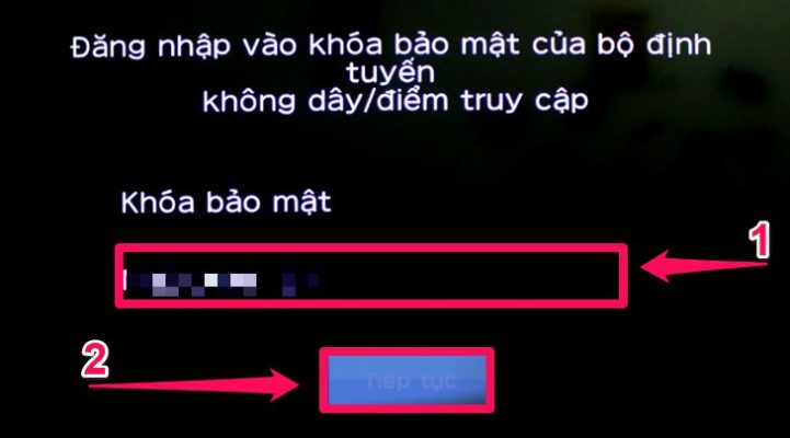 Nhập "Mật khẩu" (1) sau đó chọn "Tiếp tục" (2)