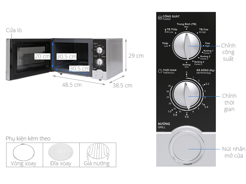 Kích thước lò vi sóng có nướng Sharp R-G302VN-S 23 lít