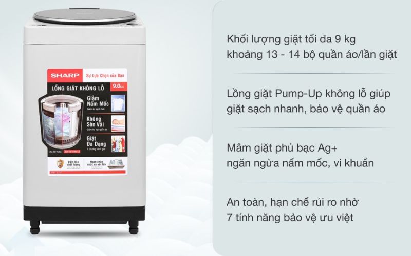 Máy giặt Sharp 9kg phù hợp cho gia đình từ 5 - 7 người