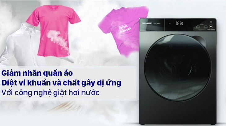 Chế độ giặt hơi nước giúp tiêu diệt vi khuẩn, giảm nhăn quần áo.