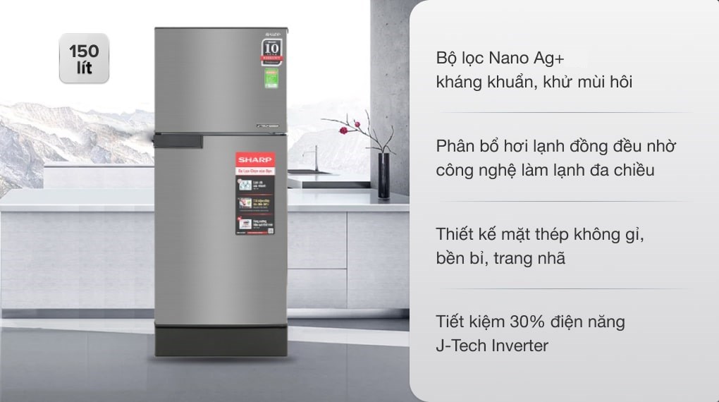 Tủ lạnh Sharp 150 lít có thiết kế nhỏ gọn bảo quản thực phẩm tốt