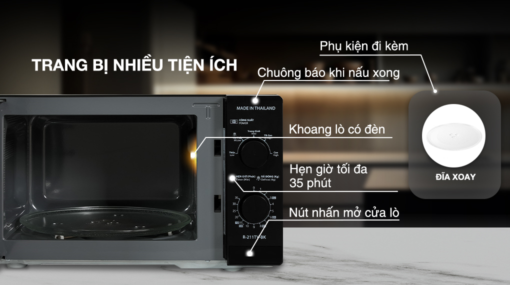 Lò vi sóng Sharp R-211TV-BK 21 lít - Tiện ích