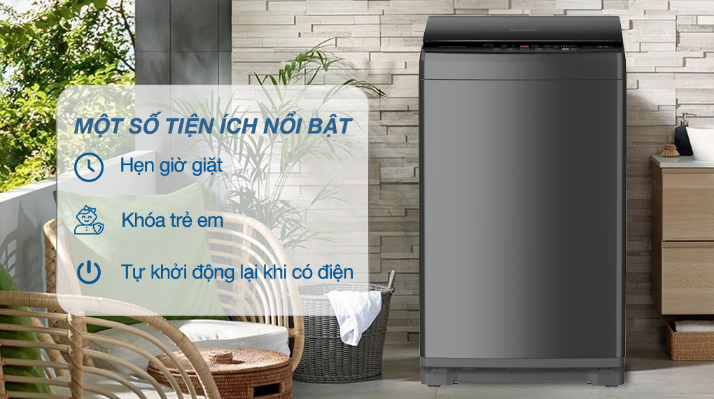 Tiện ích - Máy giặt Sharp 10 kg ES-W10NV-GY