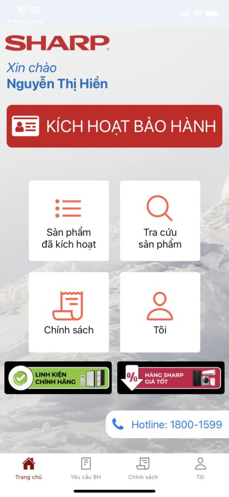 Kích Hoạt Bảo Hành Sharp Qua App 1.2