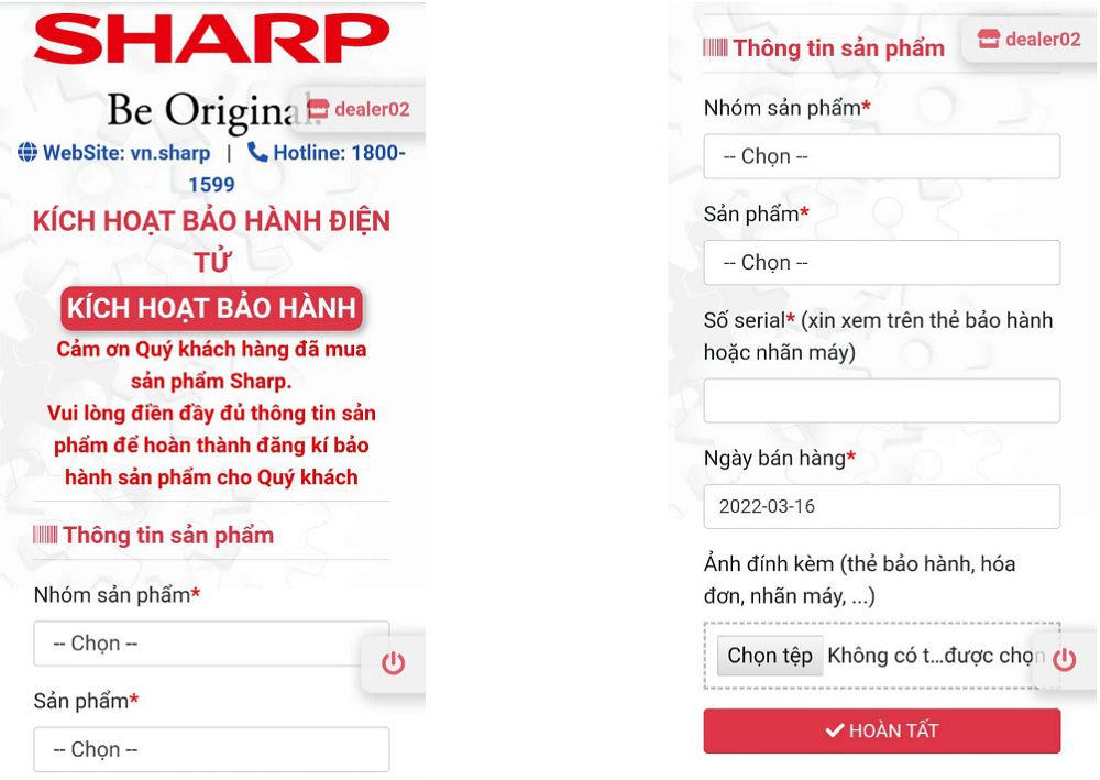 Kích Hoạt Bảo Hành Sharp Qua App 2.2