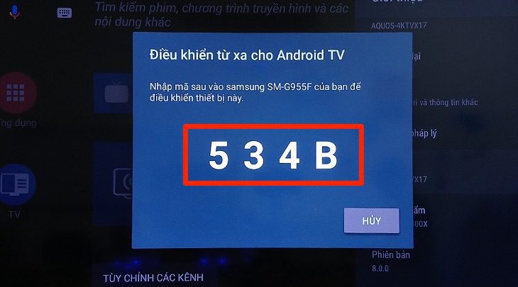 Các thiết lập ban đầu trên điện thoại trong ứng dụng Android TV