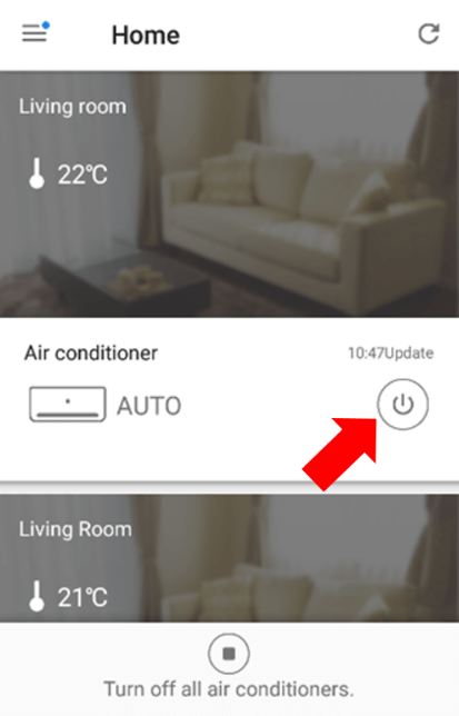 Cách bật/tắt máy lạnh Sharp trên app điều khiển điều hòa Sharp