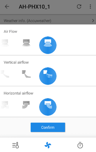 Chọn tốc độ gió và hướng gió mong muốn trên app điều khiển điều hoà Sharp